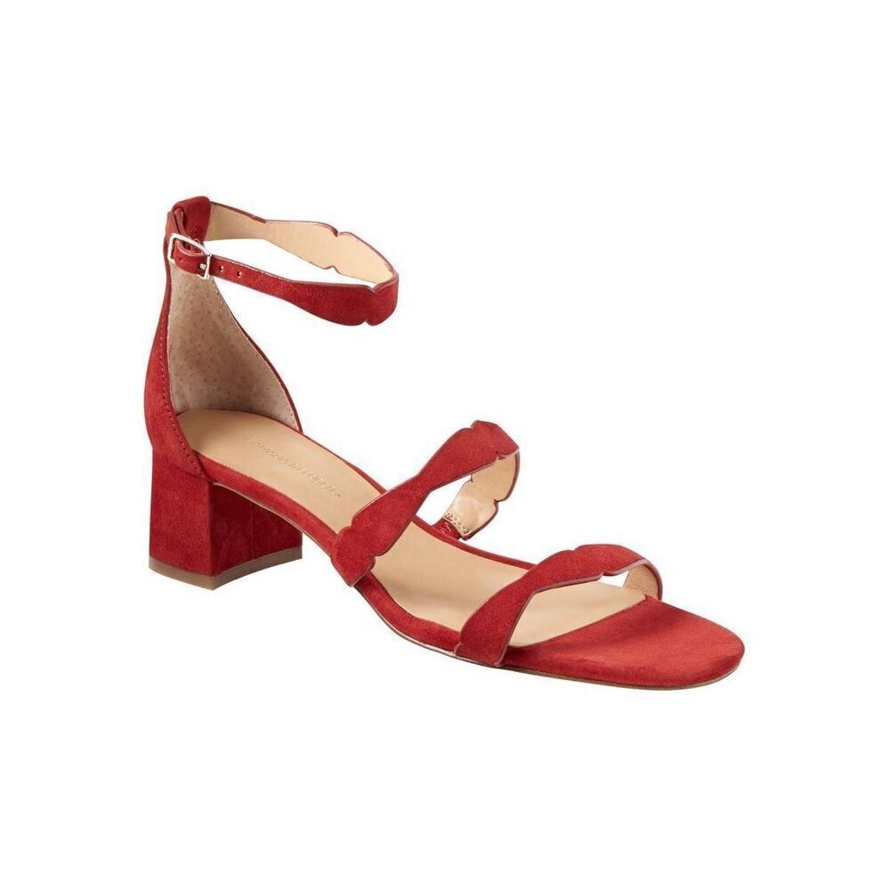 Banana Republic Laser Cut Low Block Heel Suede Sandals